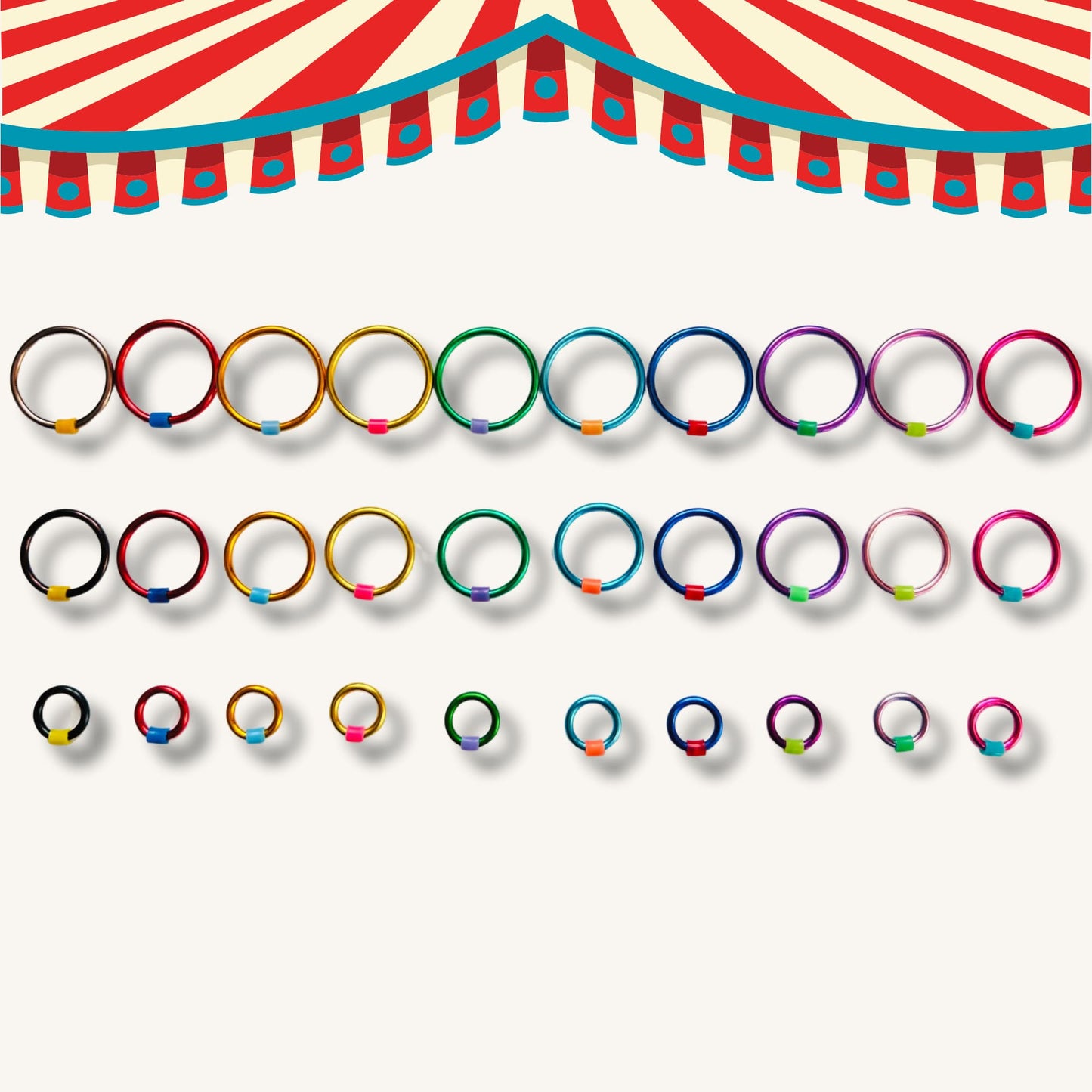 Rainbow Ring Stitch Markers for Knitting  - Snag Free in 4 Sizes - Fairground