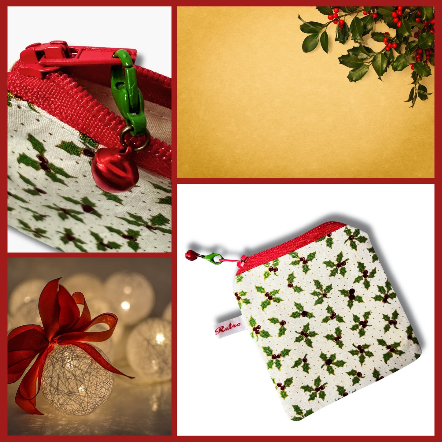 Christmas Knitting Purse - Perfect for Notions! Holly Jolly Cream