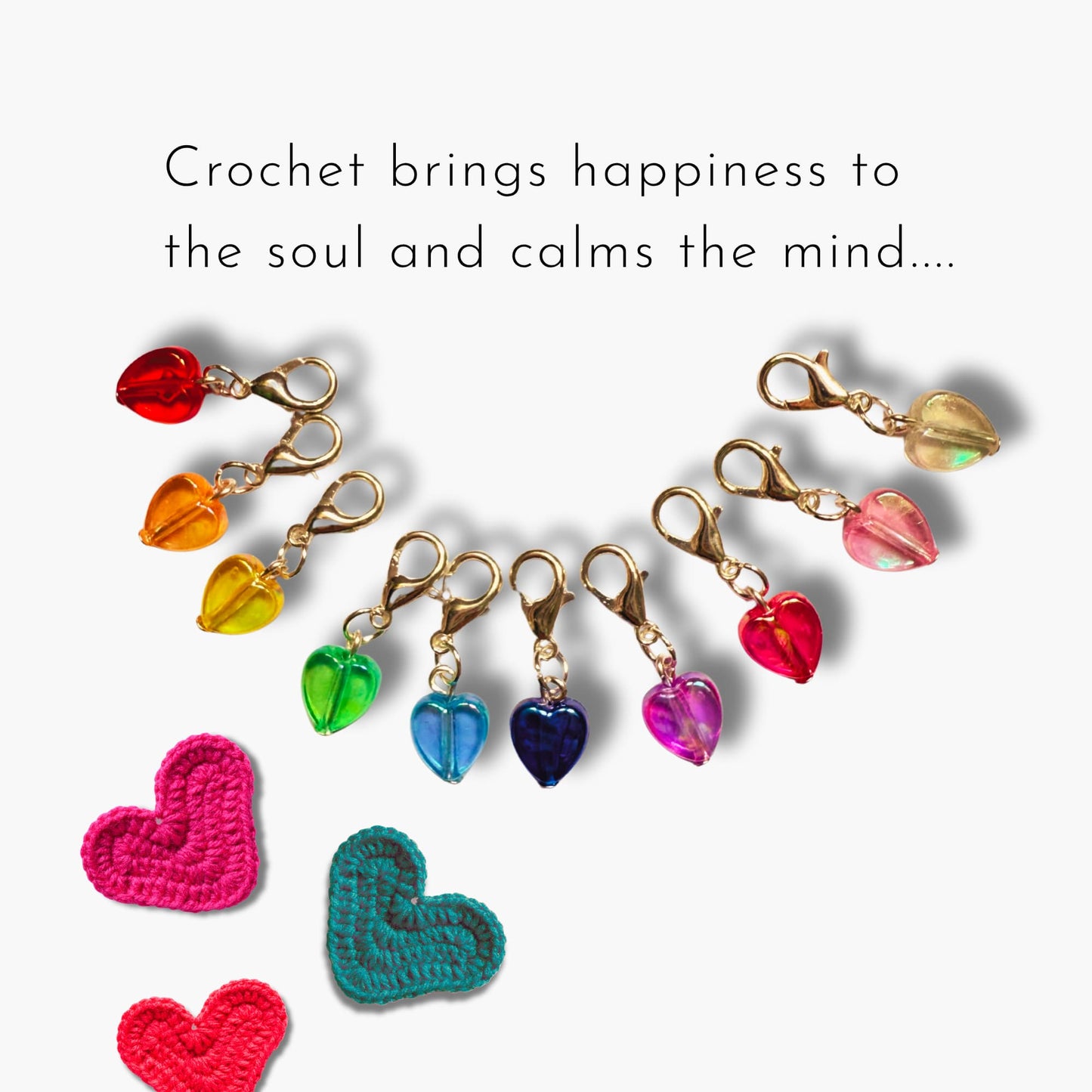 Rainbow Crochet Stitch Markers - Sugar Hearts