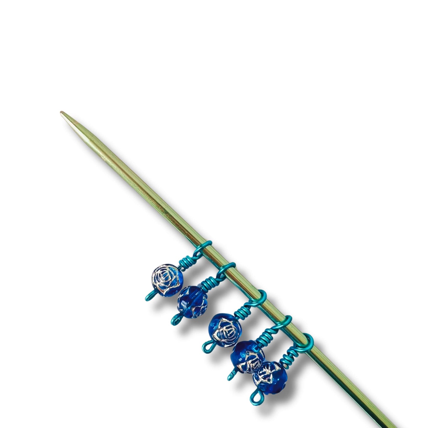 Blue stitch markers for knitting - Silver Lining