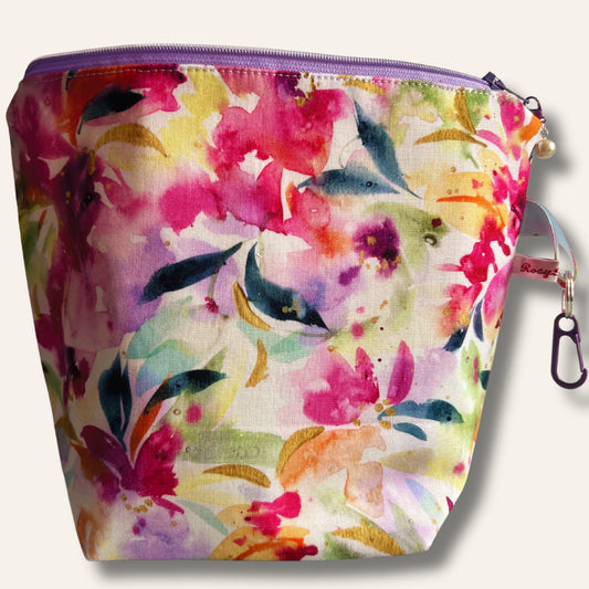 Knitting project bag with zipper - Watercolour Flowers