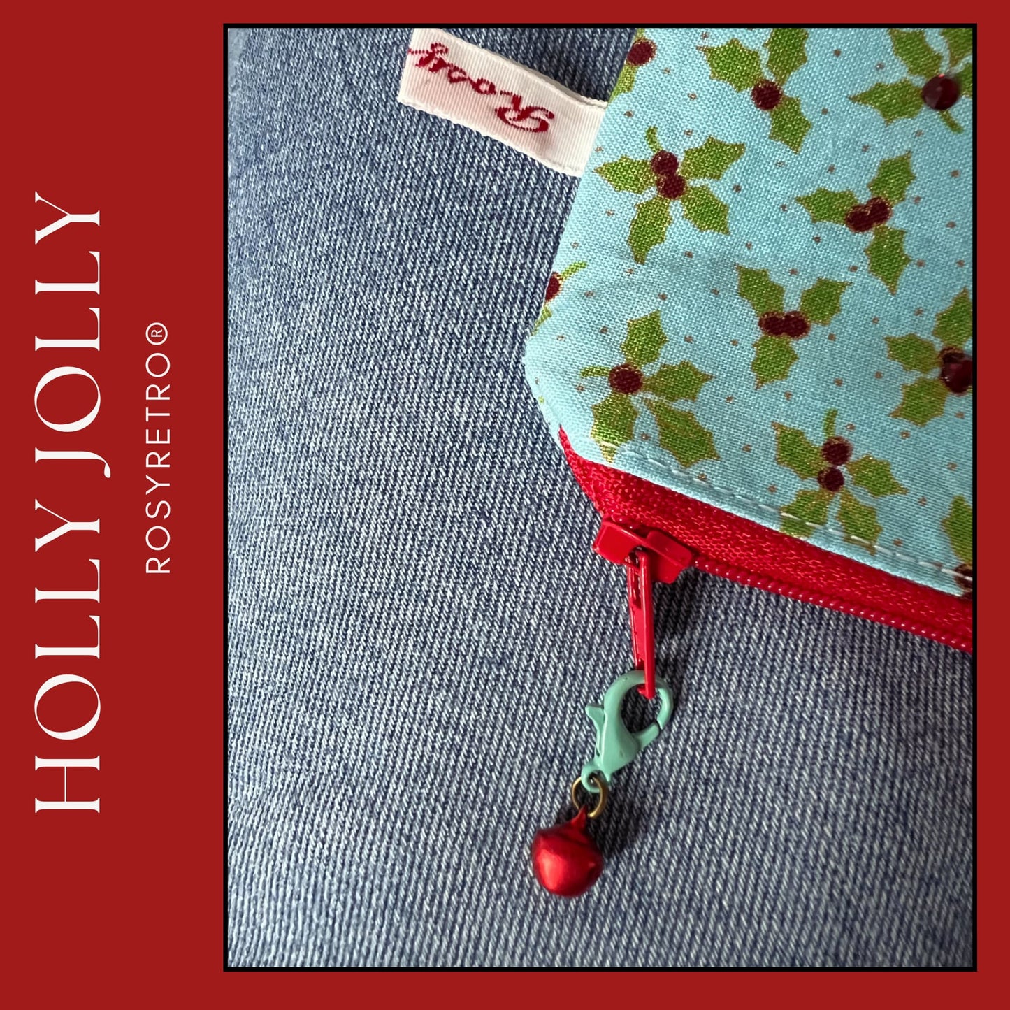 Christmas Knitting Purse - Perfect for Notions! Holly Jolly Aqua