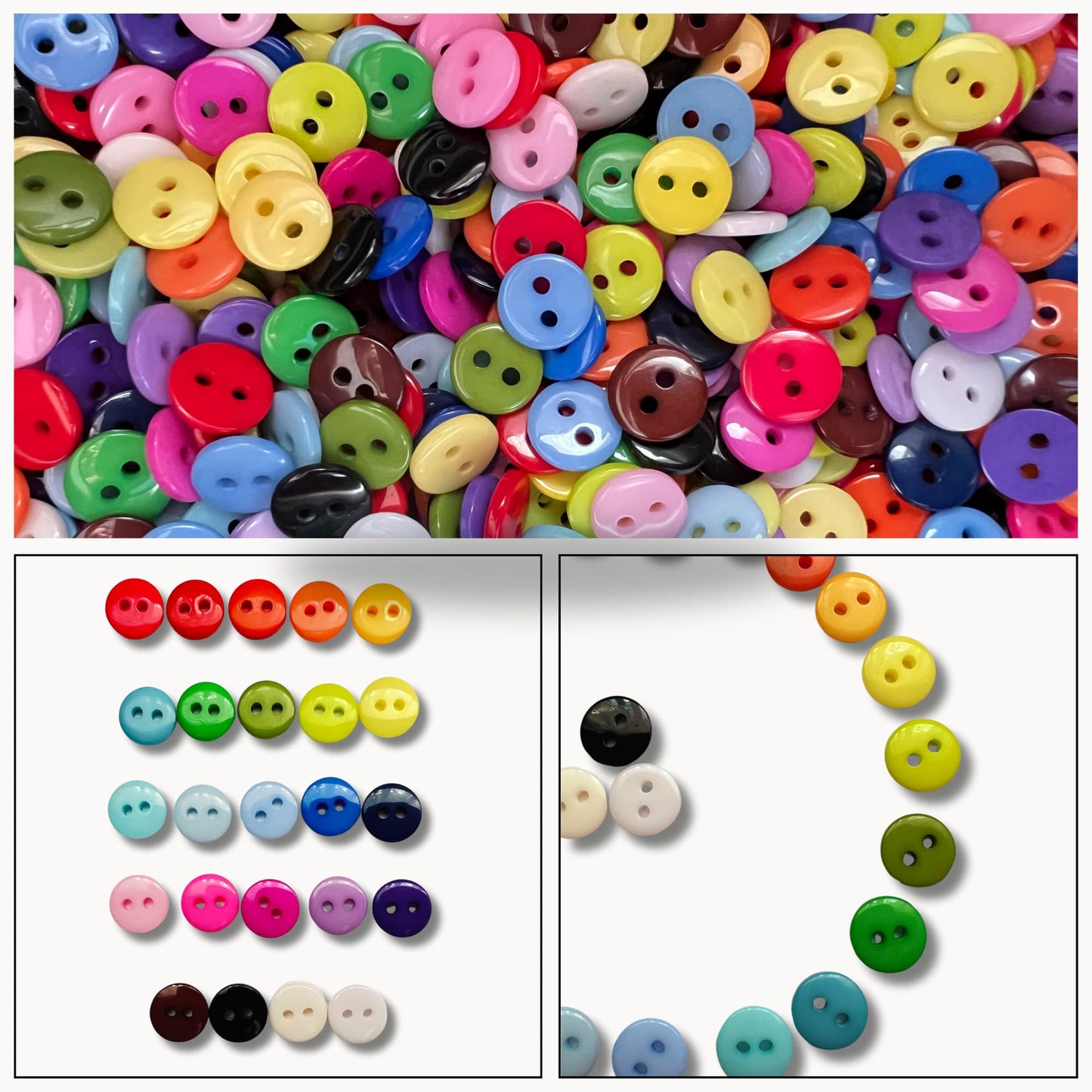 Rainbow Buttons 9mm Assorted  - Multi-Color Craft Buttons