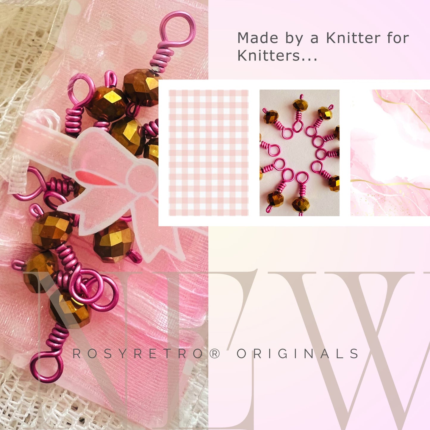 Pink Stitch Markers, Wire Wrapped Snag Free - Prosecco Fizz