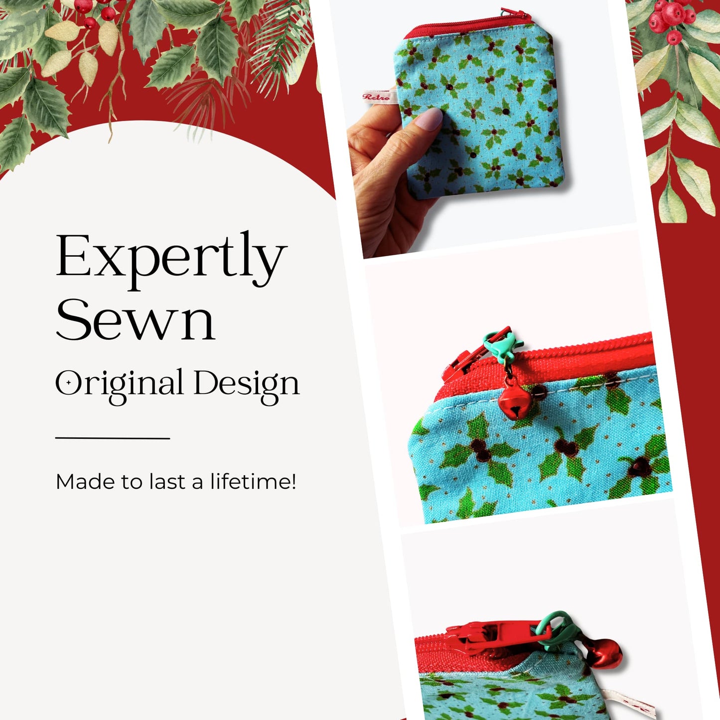 Christmas Knitting Purse - Perfect for Notions! Holly Jolly Aqua