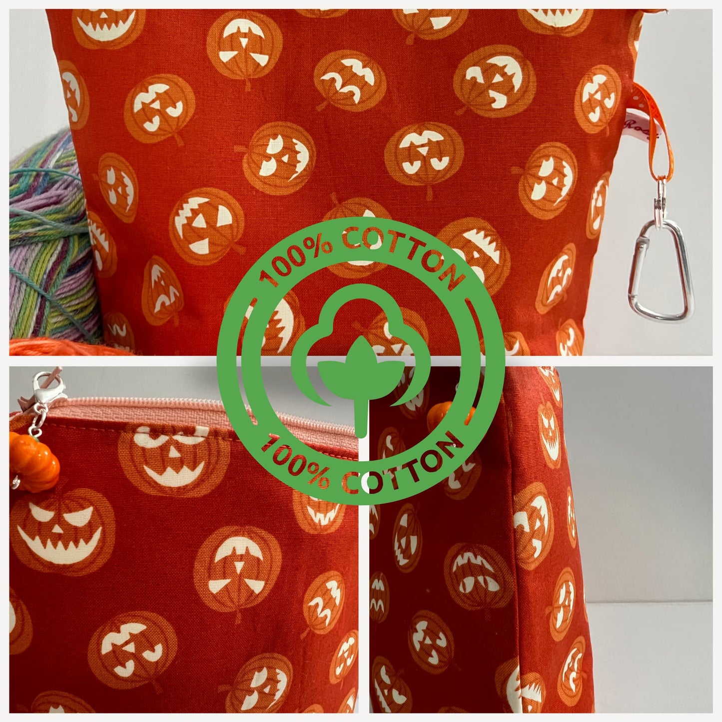 Halloween Project bag for Knitting and Crochet - Glow Pumpkin