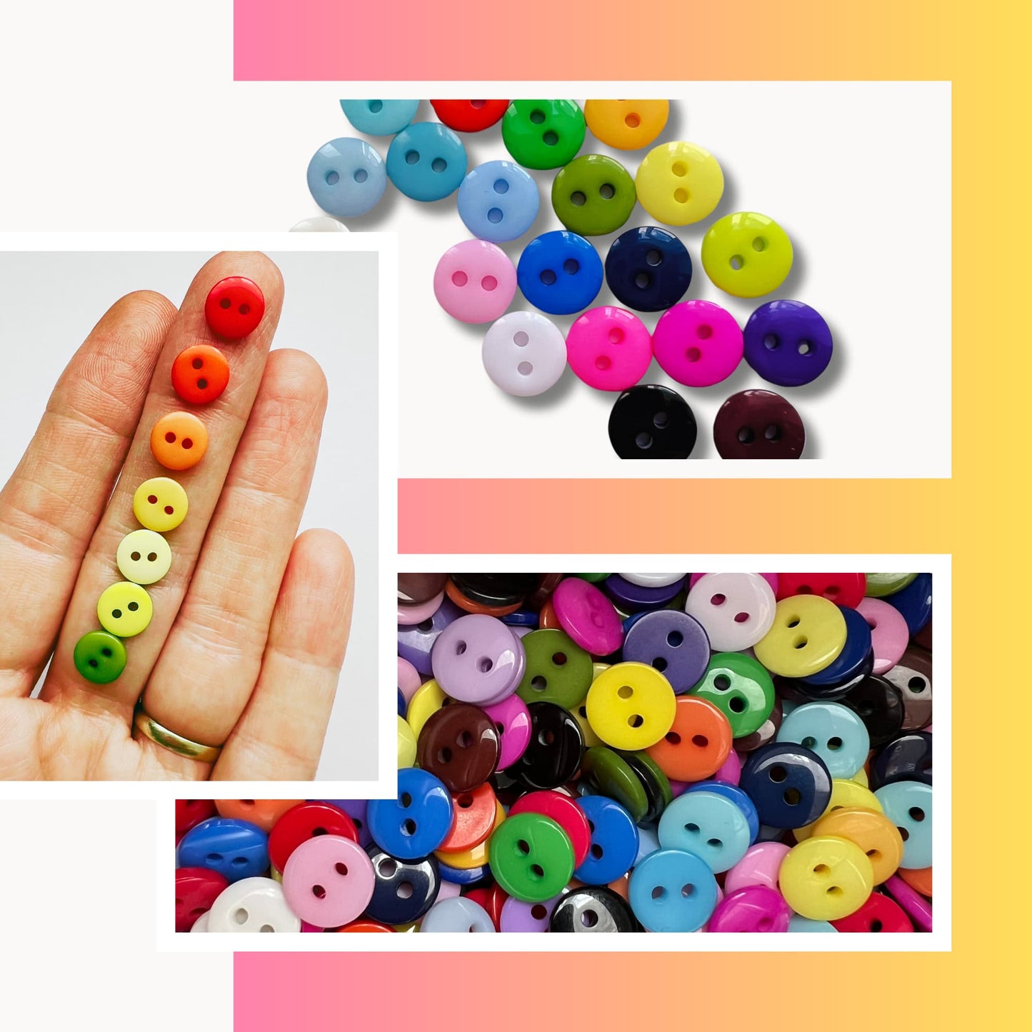 Rainbow Buttons 9mm Assorted  - Multi-Color Craft Buttons