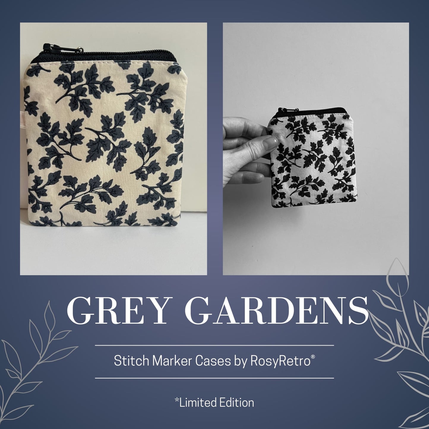 Navy and Cream Purse in 100% Cotton Limited Edition Print  - Grey Gardens