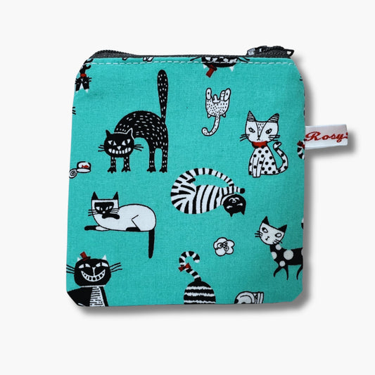 Cat Print Zippered Knitting Notions Pouch - Portable Stitch Marker Case