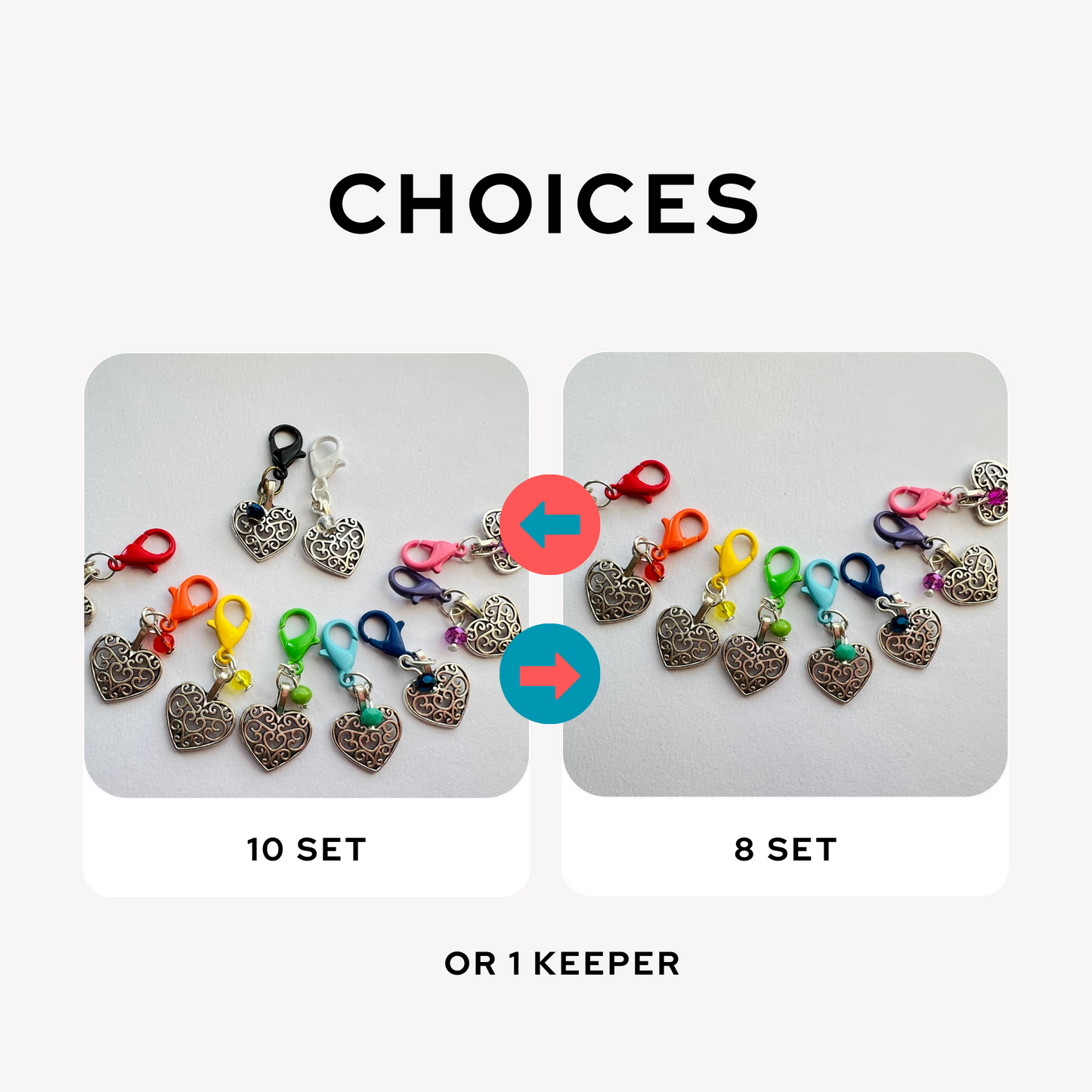 Rainbow Heart Stitch Markers/ Progress Keepers- Track Your Knitting & Crochet Progress