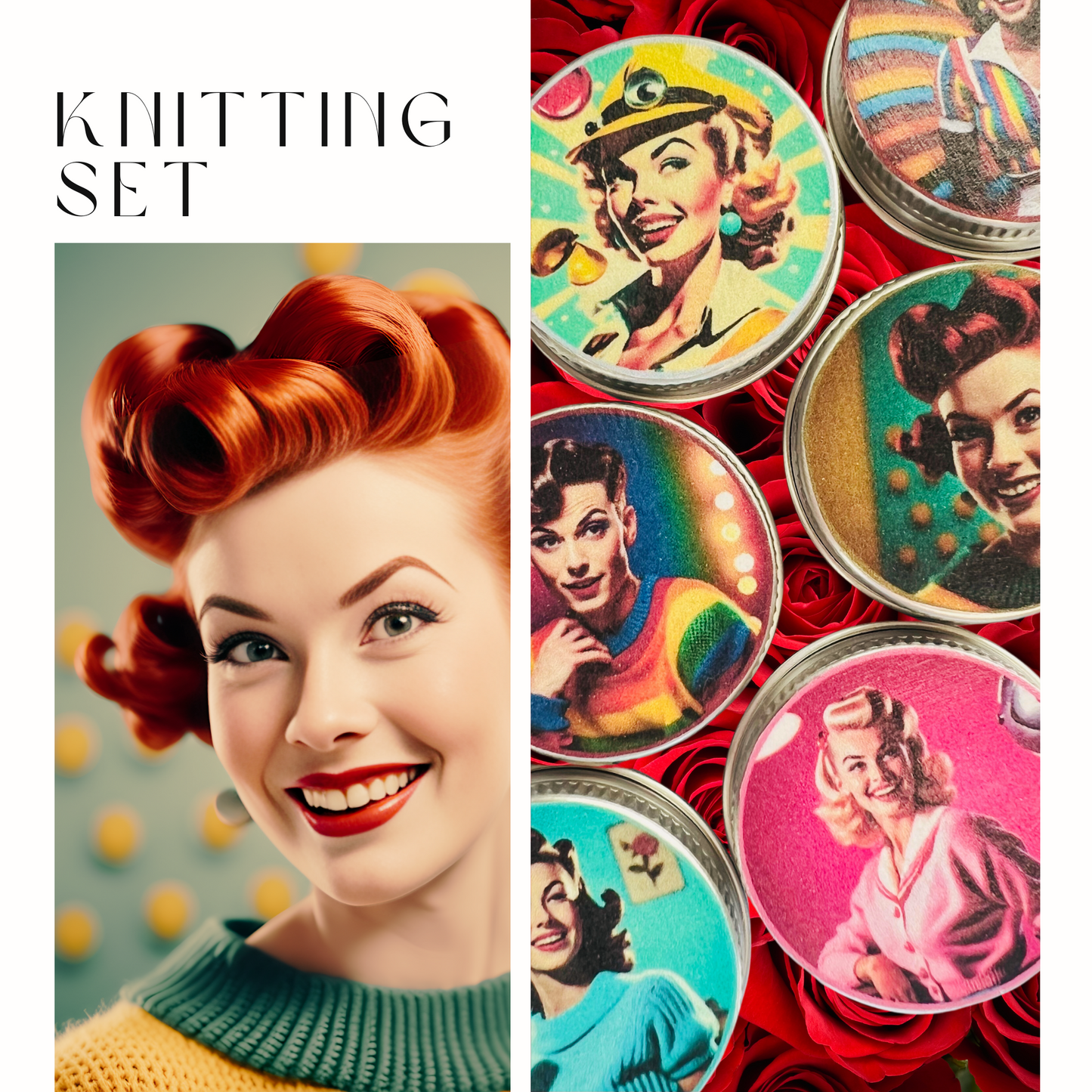 Knitting Set 40 Markers and Tin - RosyRetro Pin Up Pop Range