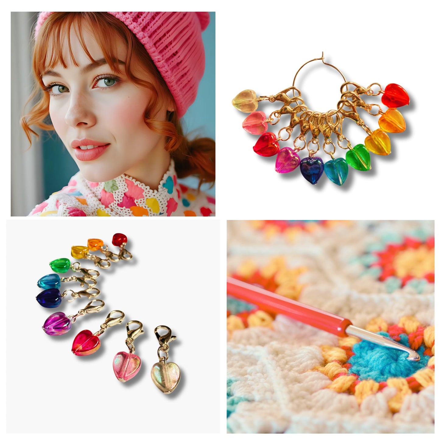 Rainbow Crochet Stitch Markers - Sugar Hearts