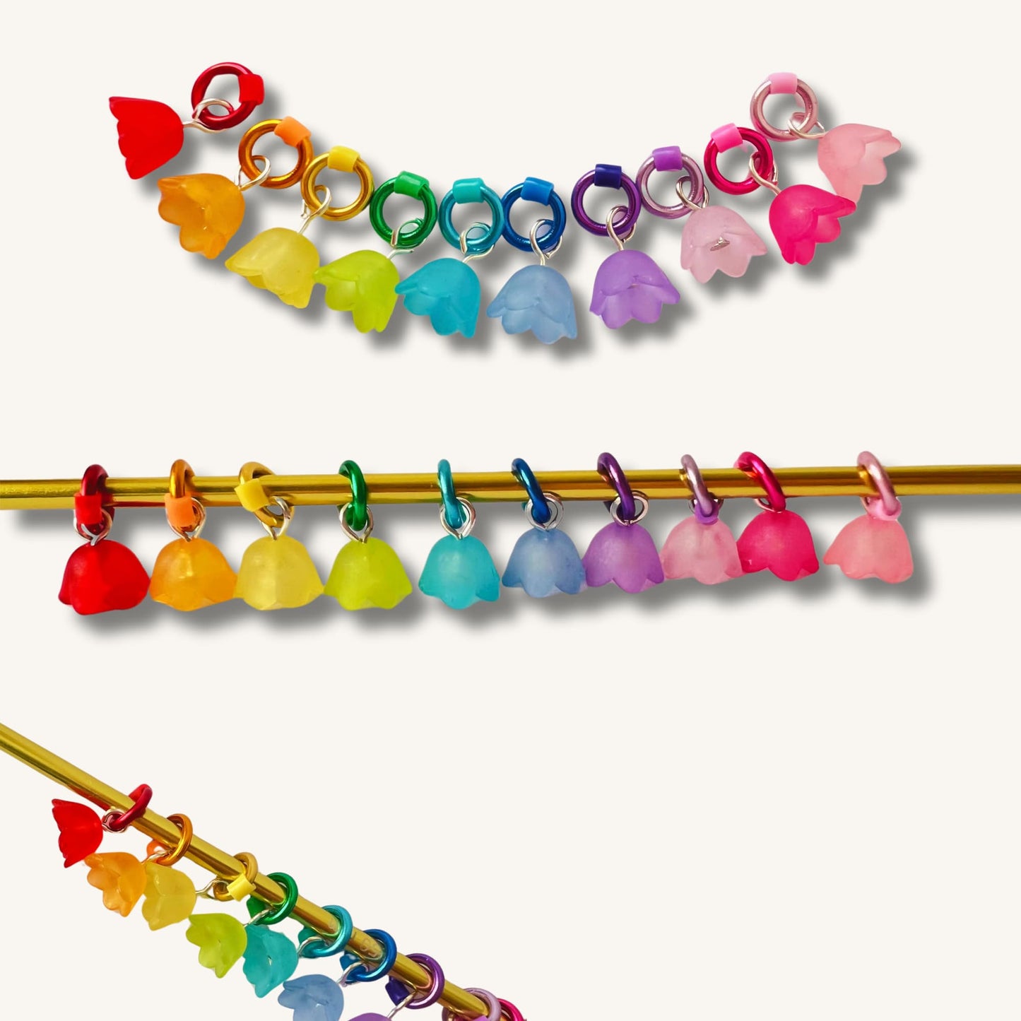 Rainbow Flower Knitting Stitch Markers - Colorful Resin Charms - Jelly Flowers