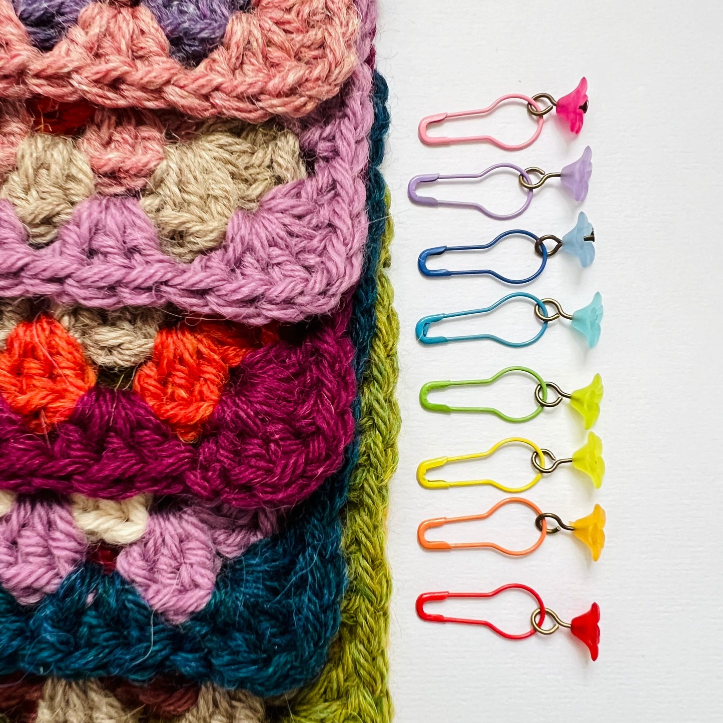 Crochet and Knitting  Stitch Markers - Rainbow Flower Set