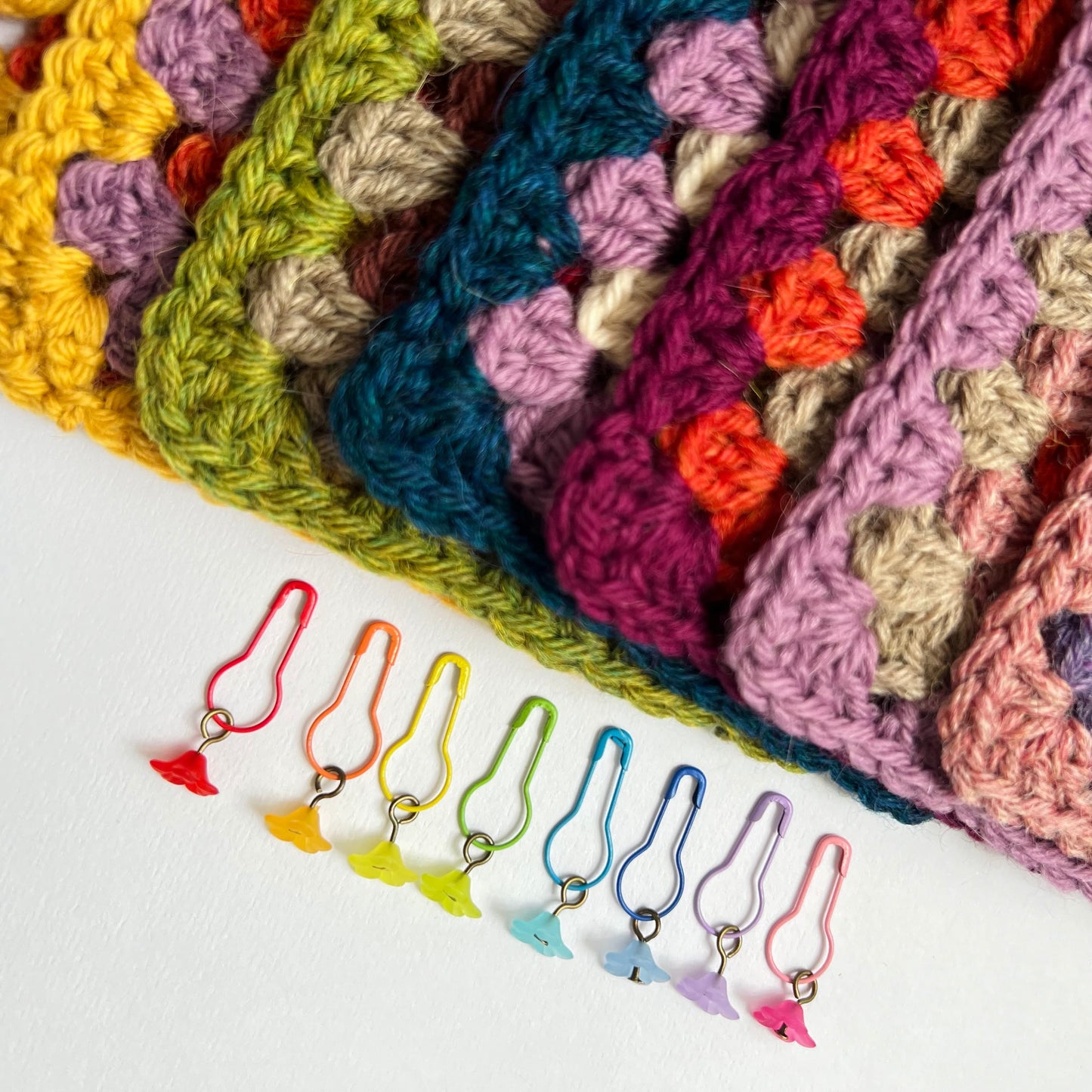 Crochet and Knitting  Stitch Markers - Rainbow Flower Set