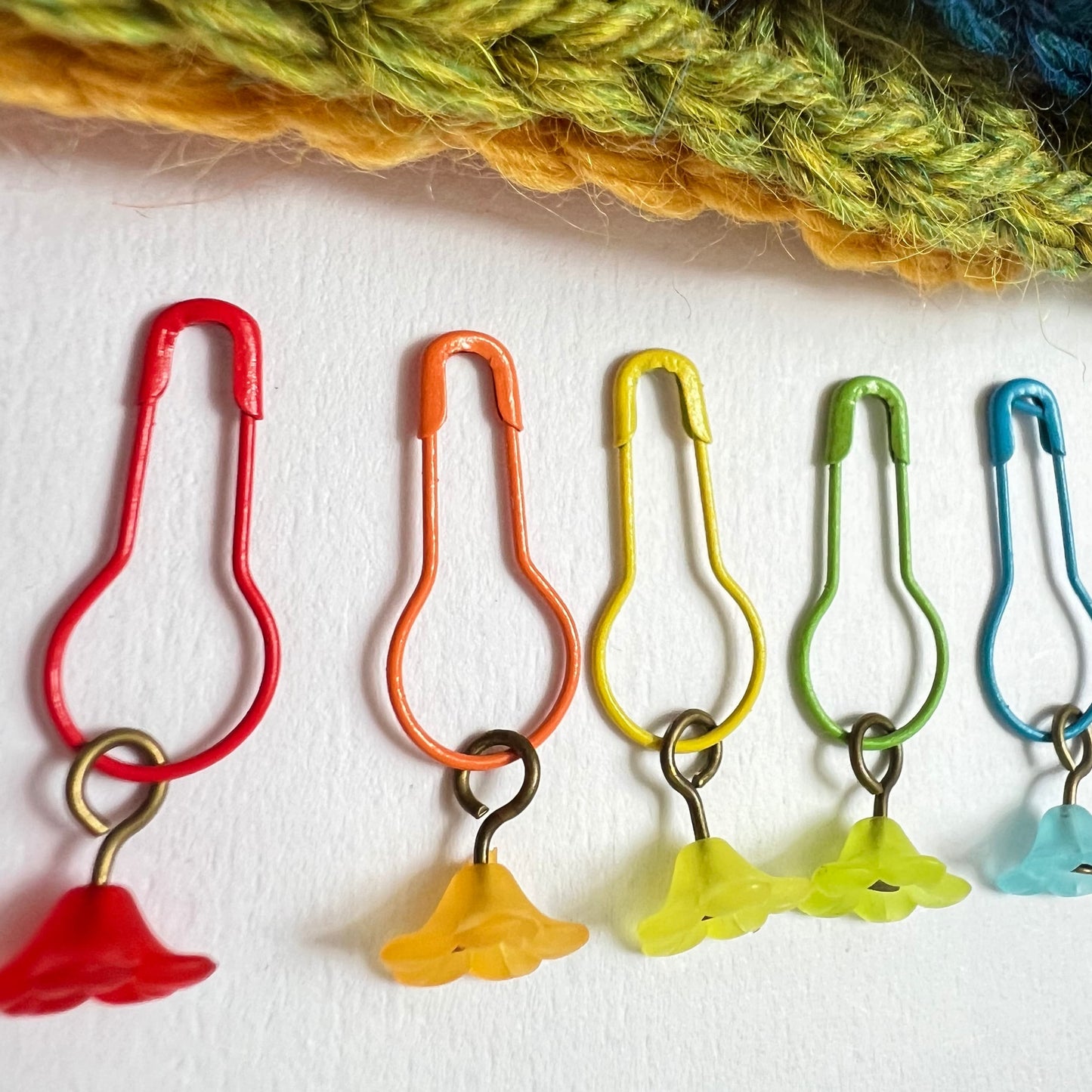 Crochet and Knitting  Stitch Markers - Rainbow Flower Set