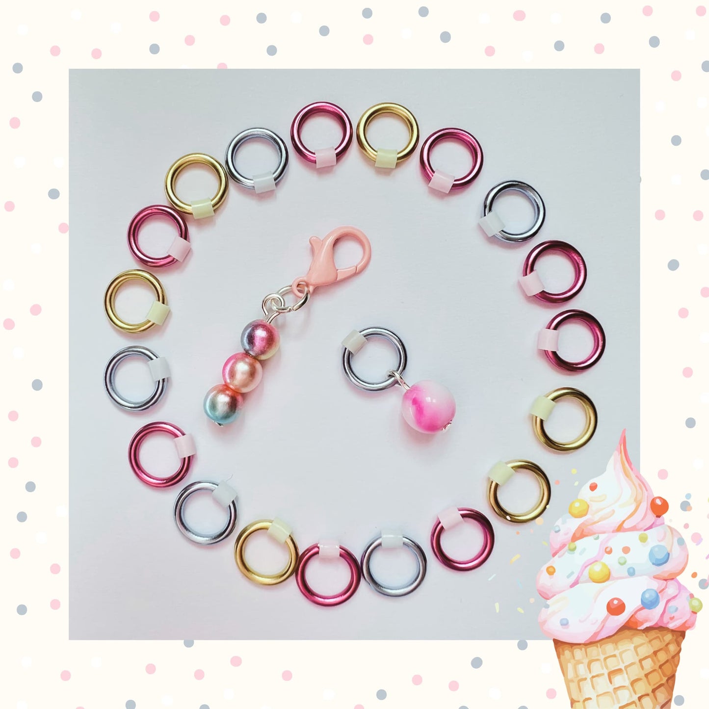 Pastel Ice Cream inspired Knitting Stitch Markers for Sock, Lace & Knitting - Snag Free in 3 Sizes