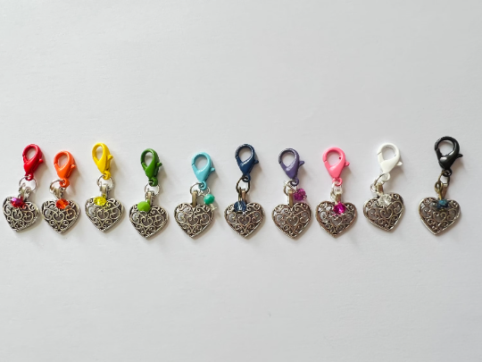 Rainbow Heart Stitch Markers/ Progress Keepers- Track Your Knitting & Crochet Progress