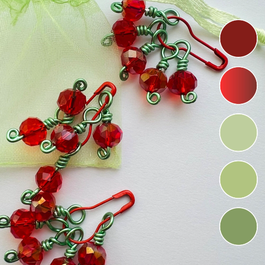 Red Crystal Wire Wrapped Stitch Markers -Cherry Lime