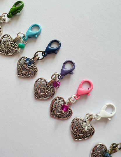 Rainbow Heart Stitch Markers/ Progress Keepers- Track Your Knitting & Crochet Progress