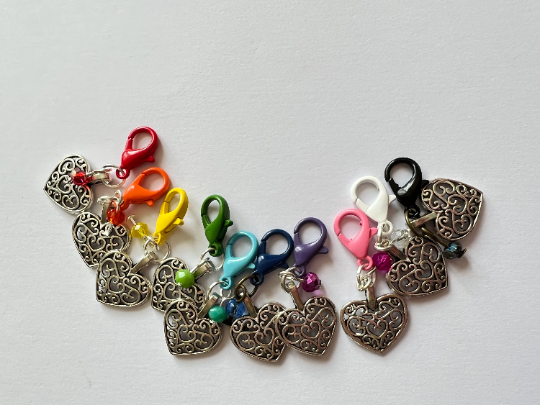 Rainbow Heart Stitch Markers/ Progress Keepers- Track Your Knitting & Crochet Progress