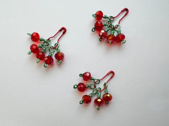 Red Crystal Wire Wrapped Stitch Markers -Cherry Lime