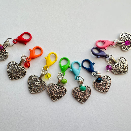 Rainbow Heart Stitch Markers/ Progress Keepers- Track Your Knitting & Crochet Progress