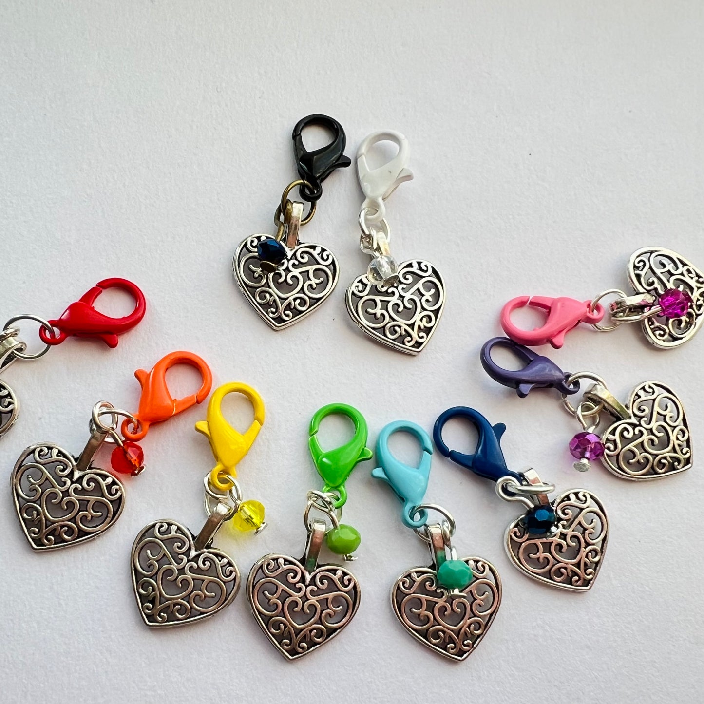 Rainbow Heart Stitch Markers/ Progress Keepers- Track Your Knitting & Crochet Progress