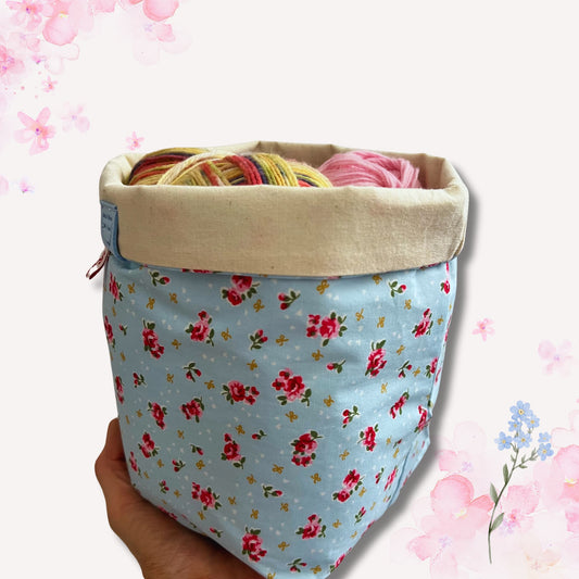 Storage baskets, Fabric tubs for Knitting and Crochet Projects- SKY FLOWER