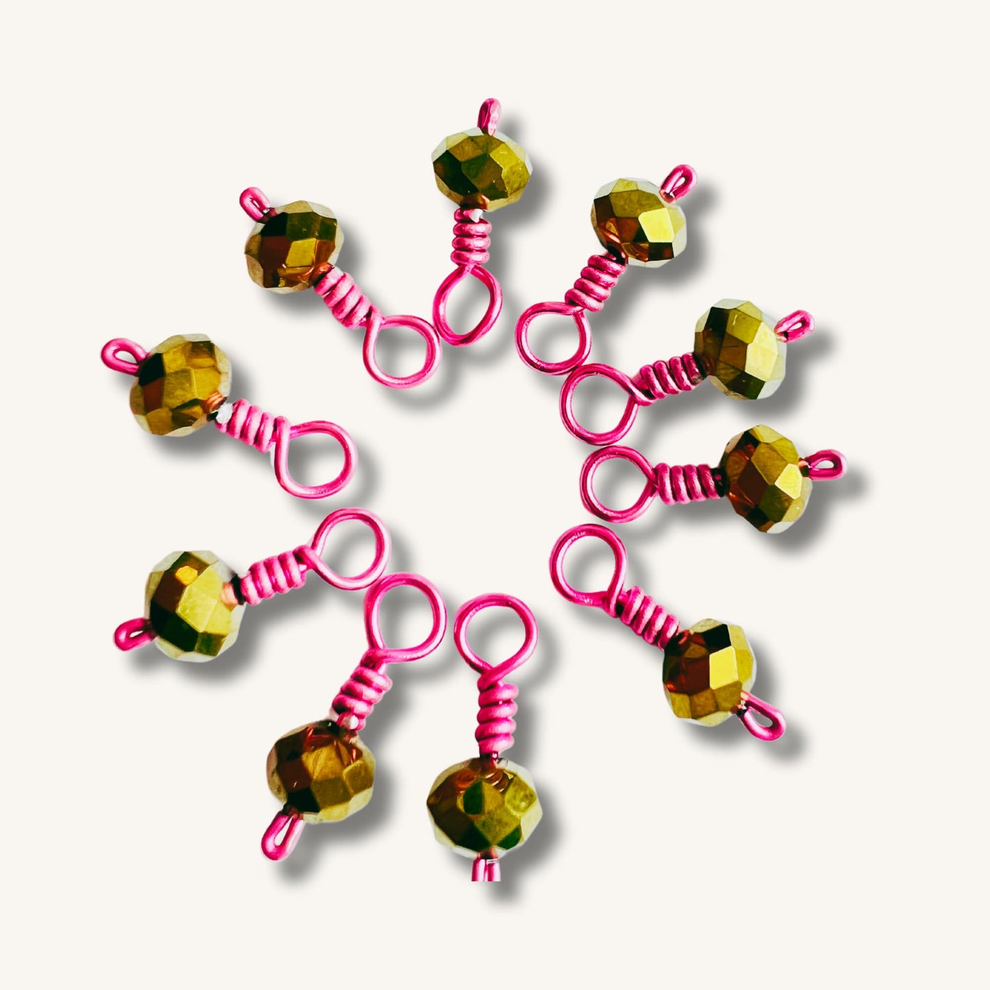 Pink Stitch Markers, Wire Wrapped Snag Free - Prosecco Fizz