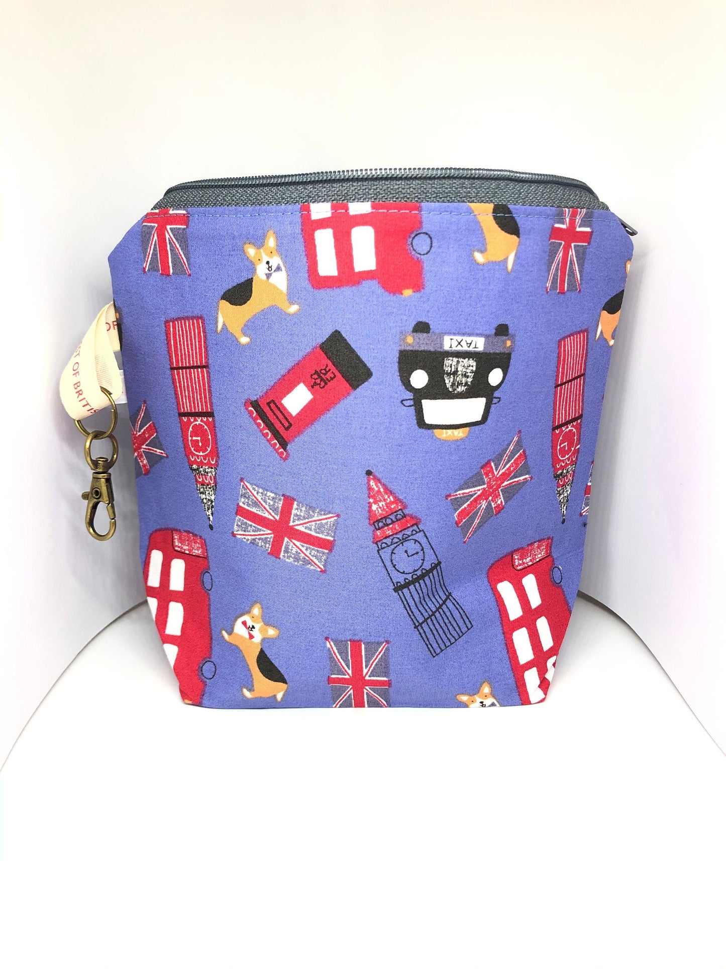 Handmade Retro London Corgi Notions Bag - Red White & Blue