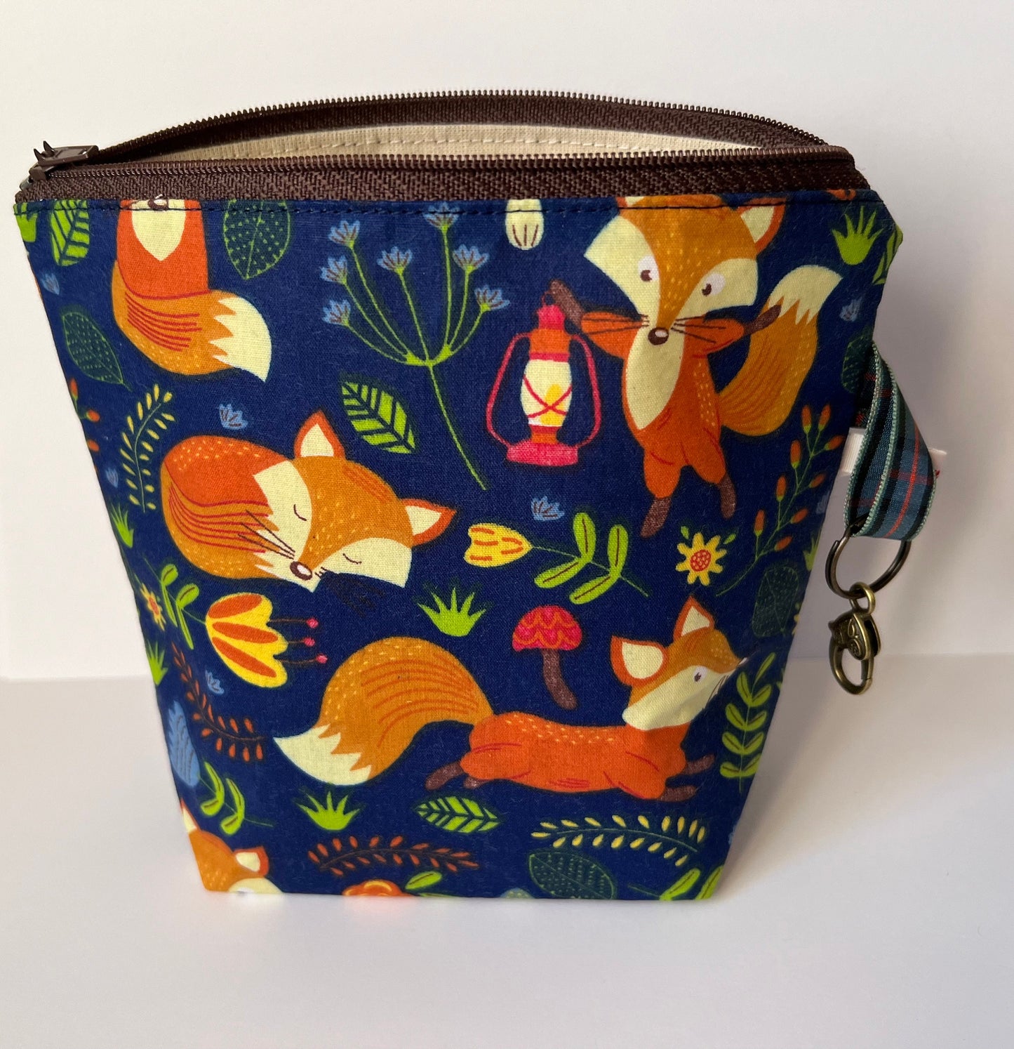 Handmade Navy Woodland Fox Notions Bag - Cute & Roomy