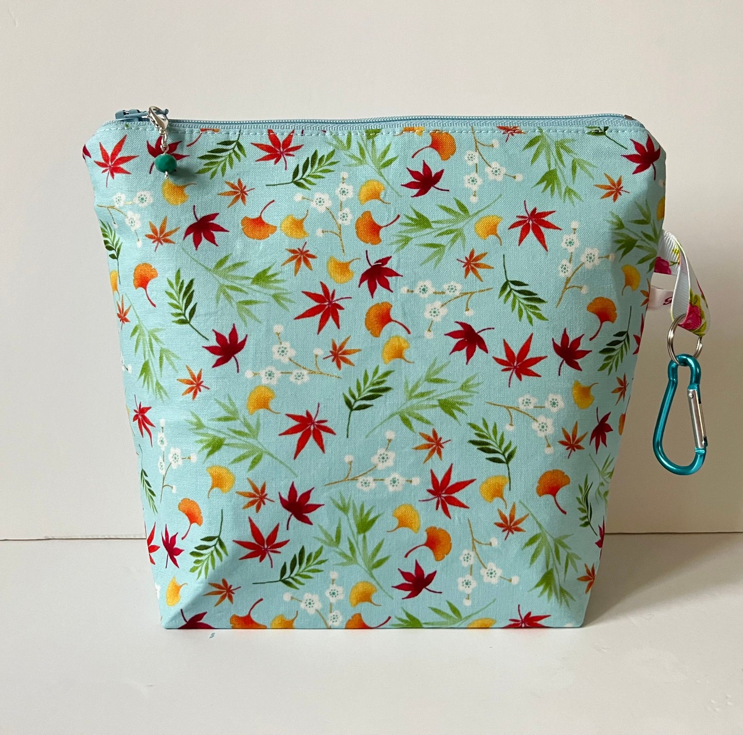 Leaf Print Knitting Bag - Embossed Cotton Fall Notions Case