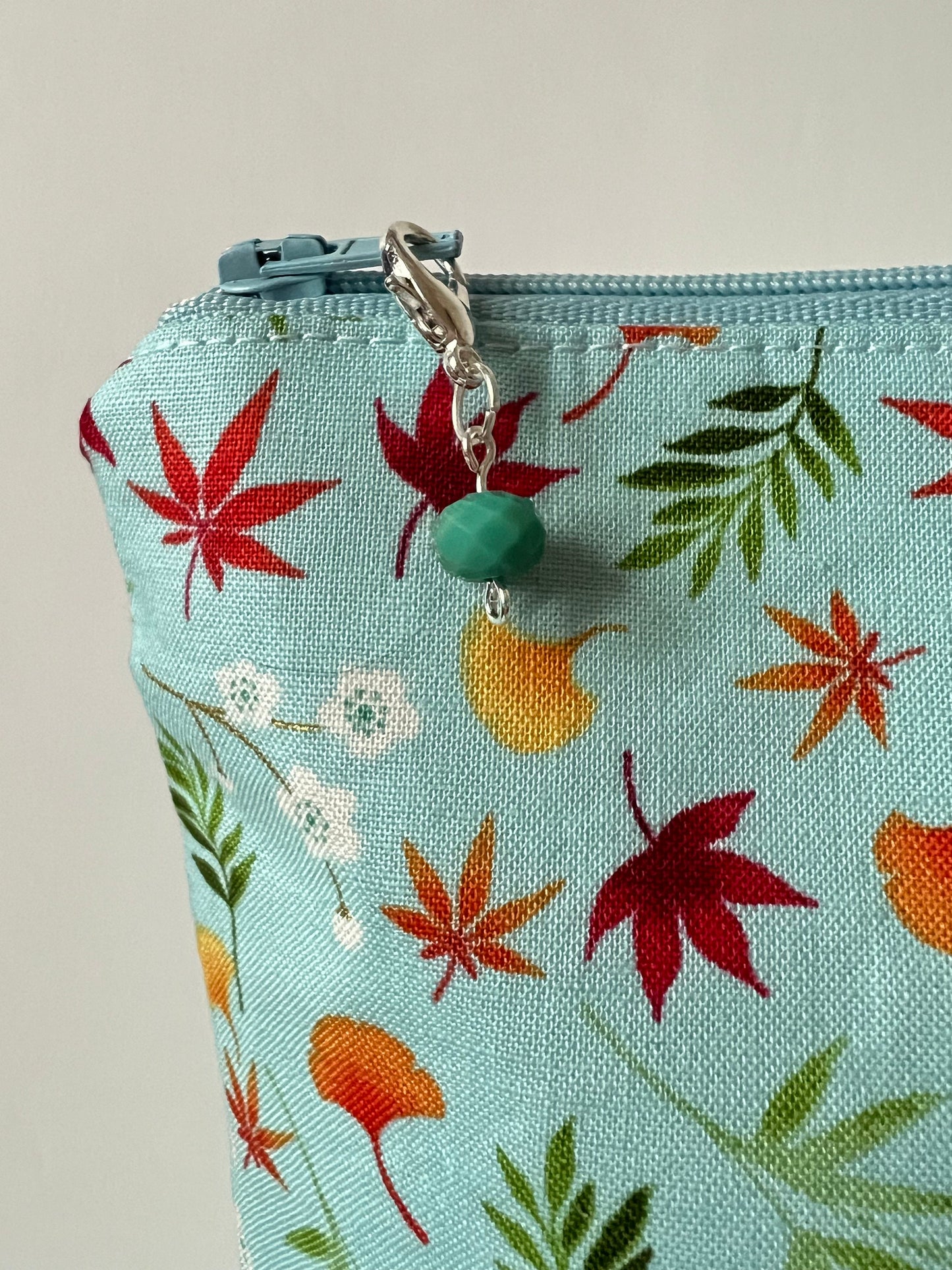 Leaf Print Knitting Bag - Embossed Cotton Fall Notions Case