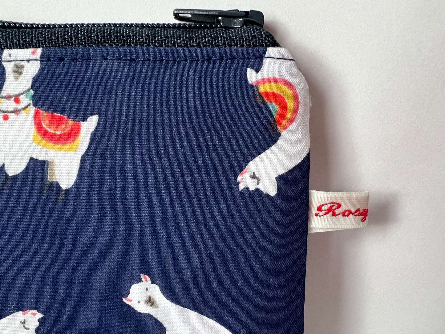 Navy Llama Print Mini Notions Case for Knitters - Zippered Stitch Marker Pouch