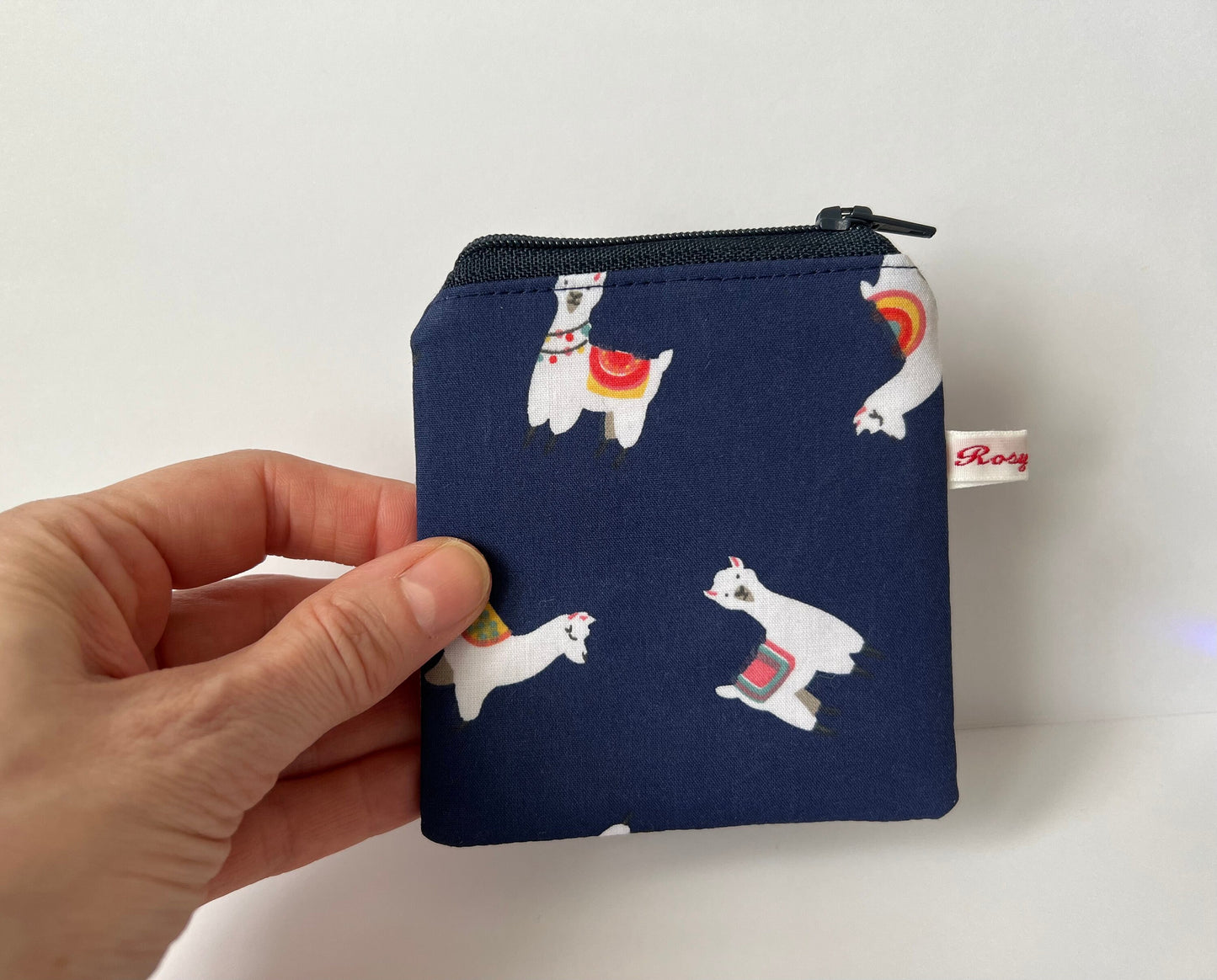 Navy Llama Print Mini Notions Case for Knitters - Zippered Stitch Marker Pouch