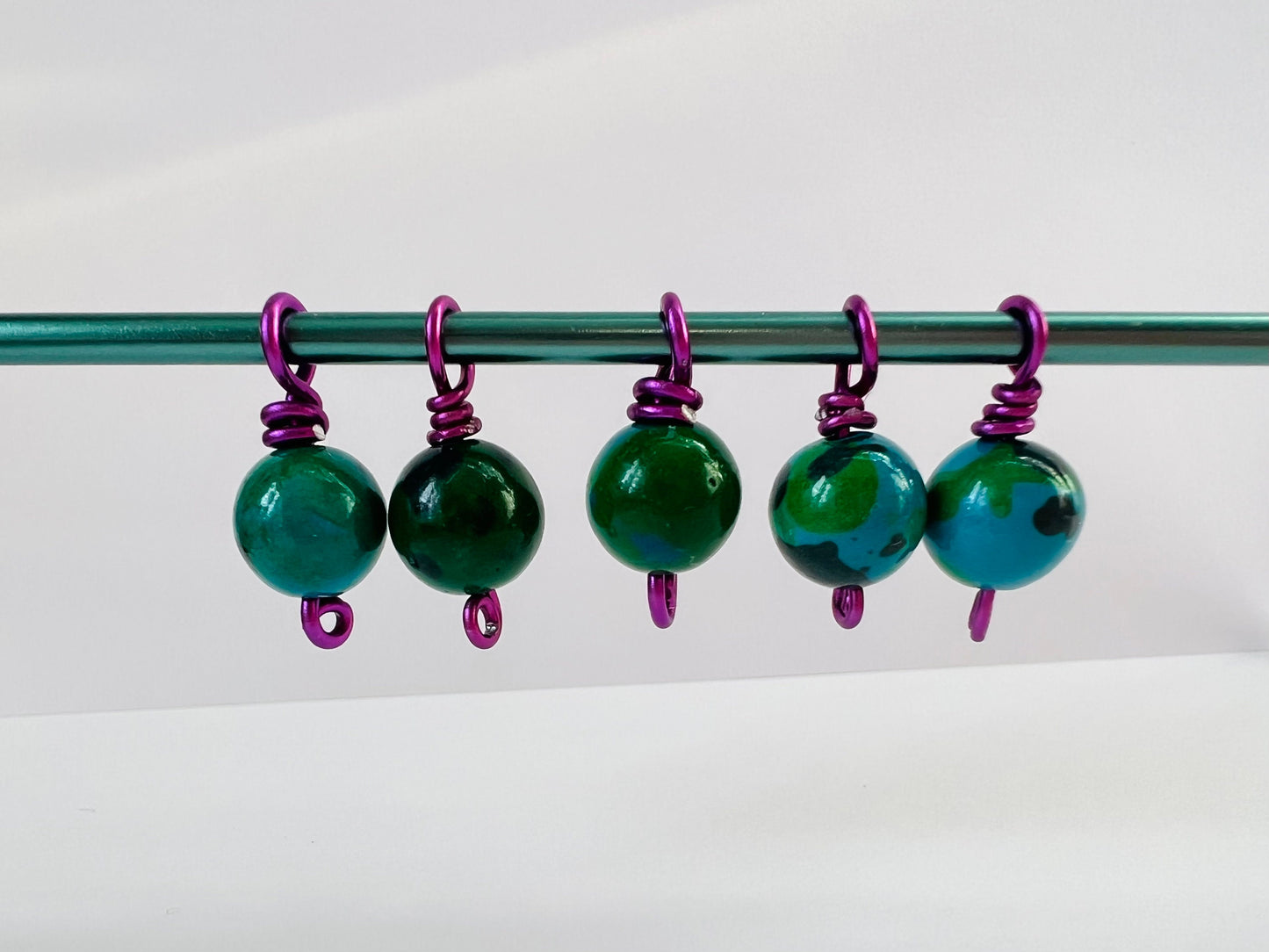 Wire Wrapped Knitting Stitch Markers - Lilac & Turquoise - Tuscany Garden