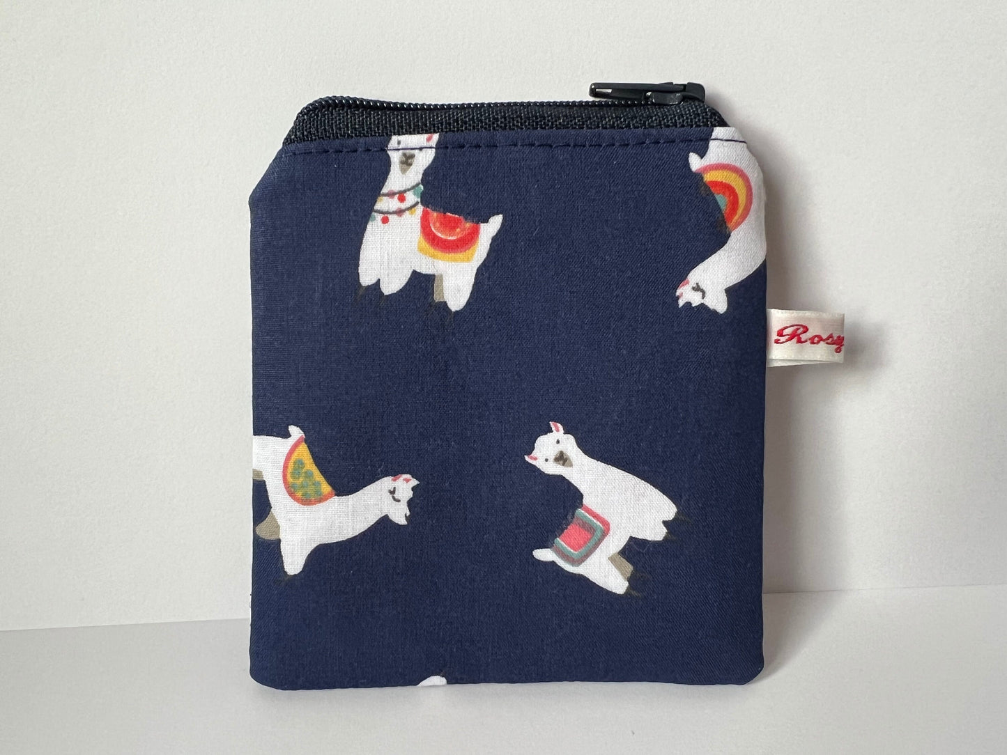 Navy Llama Print Mini Notions Case for Knitters - Zippered Stitch Marker Pouch