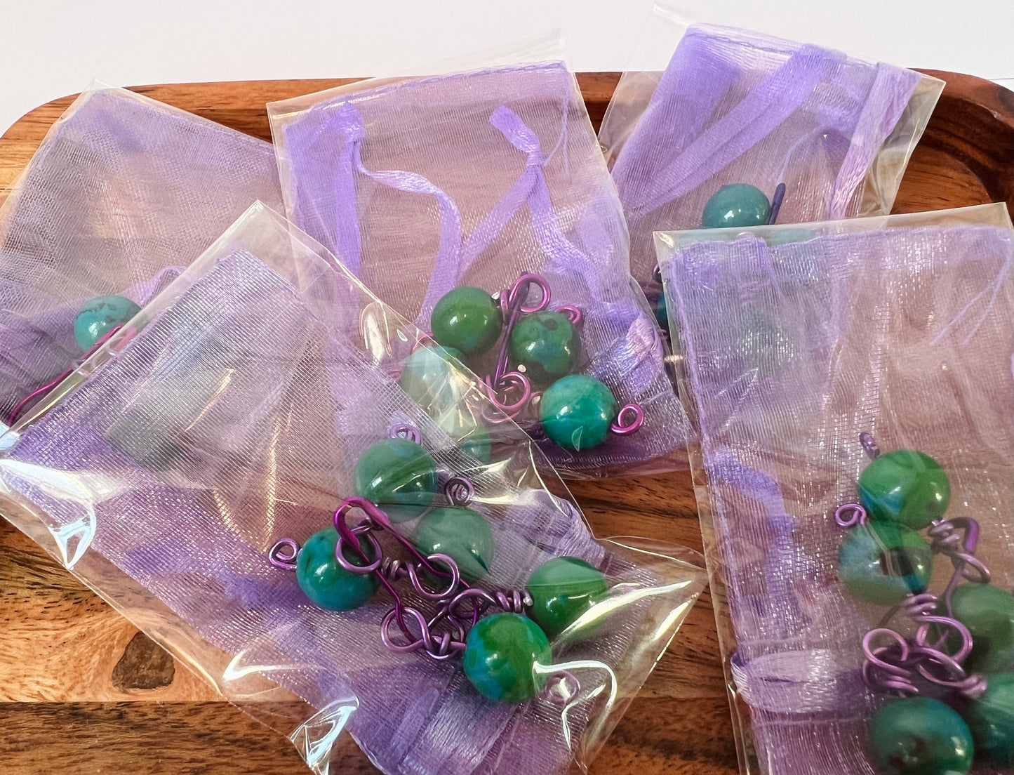 Wire Wrapped Knitting Stitch Markers - Lilac & Turquoise - Tuscany Garden