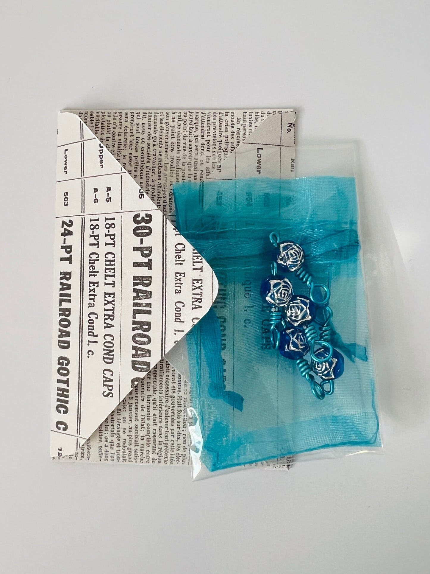 Blue stitch markers for knitting - Silver Lining