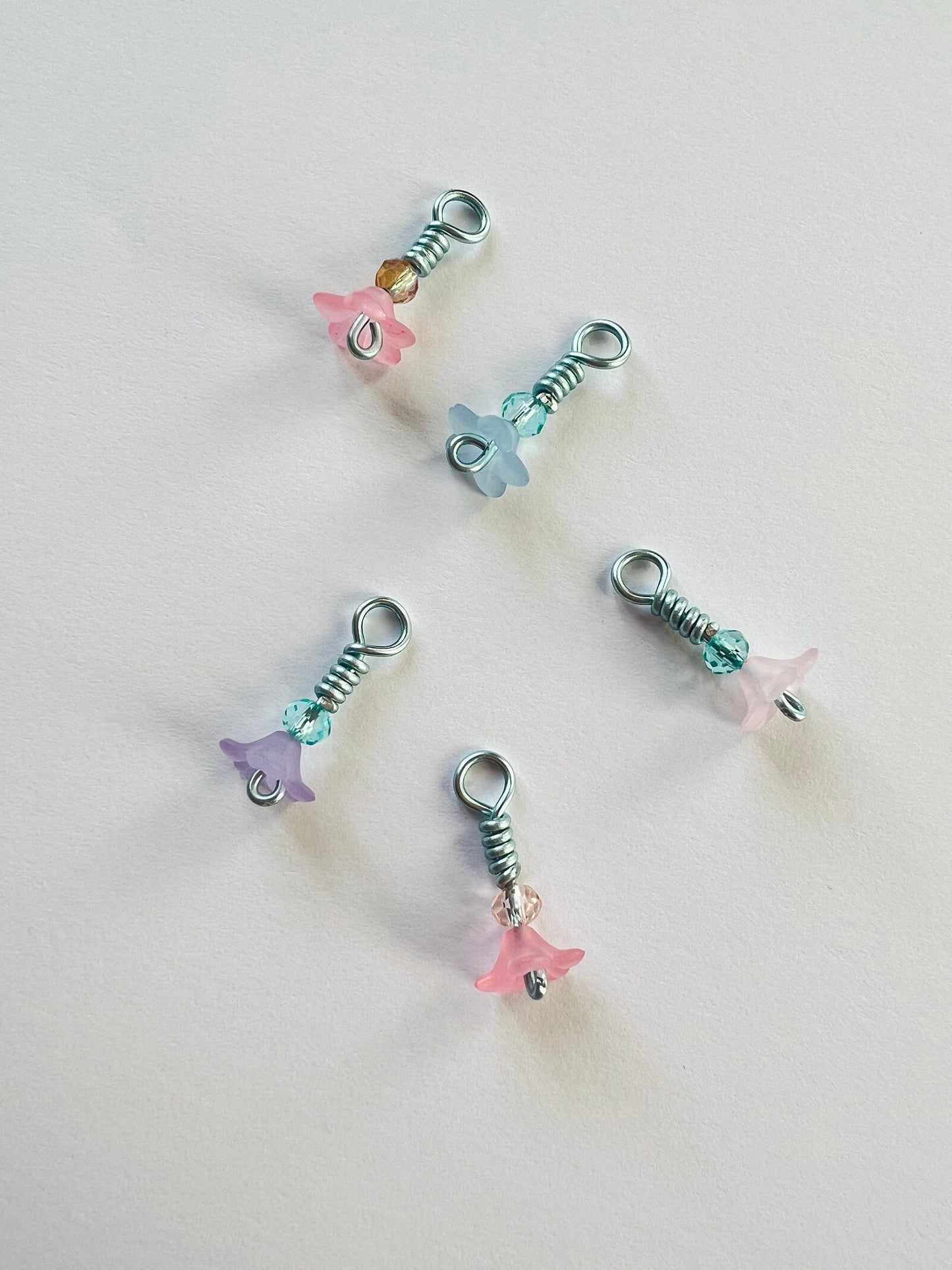 Pastel Flower Wire Wrapped Knitting Stitch Markers - Blossom Flutter