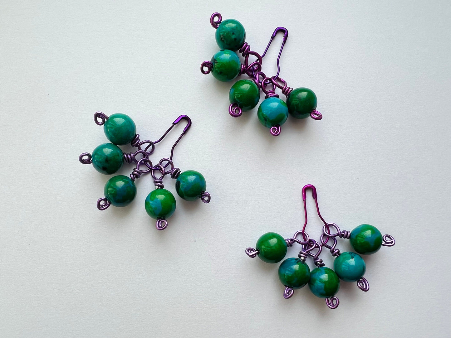 Wire Wrapped Knitting Stitch Markers - Lilac & Turquoise - Tuscany Garden