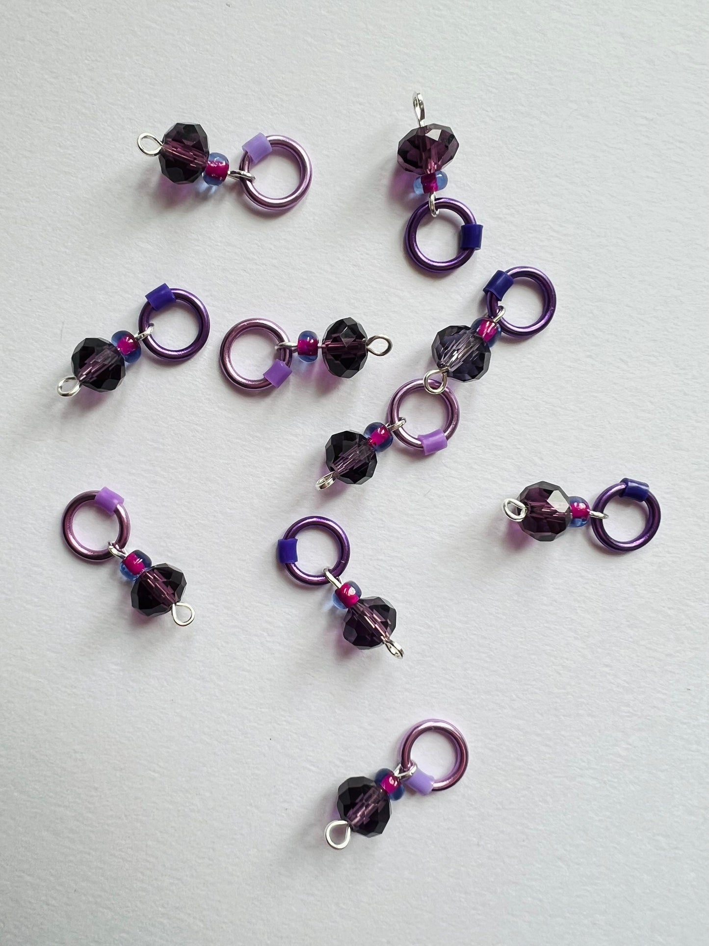 Purple Glass & Lilac Knitting Stitch Markers for Socks & Lace - Sugar Plum