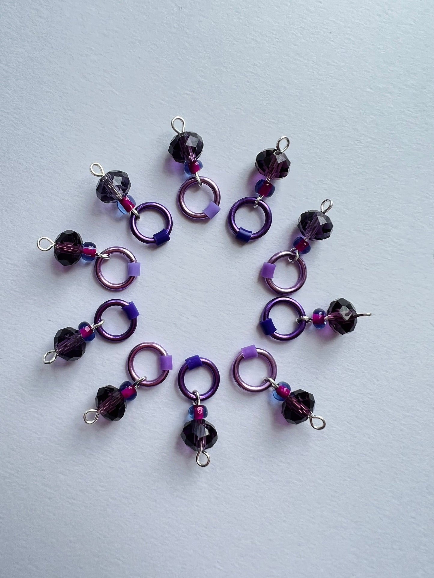 Purple Glass & Lilac Knitting Stitch Markers for Socks & Lace - Sugar Plum