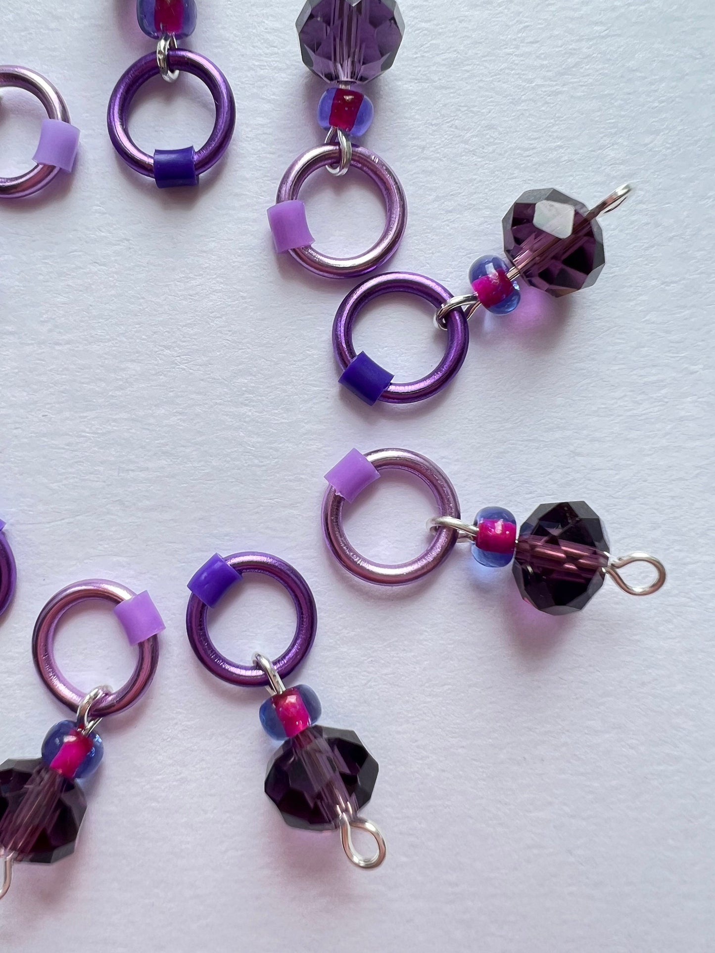 Purple Glass & Lilac Knitting Stitch Markers for Socks & Lace - Sugar Plum