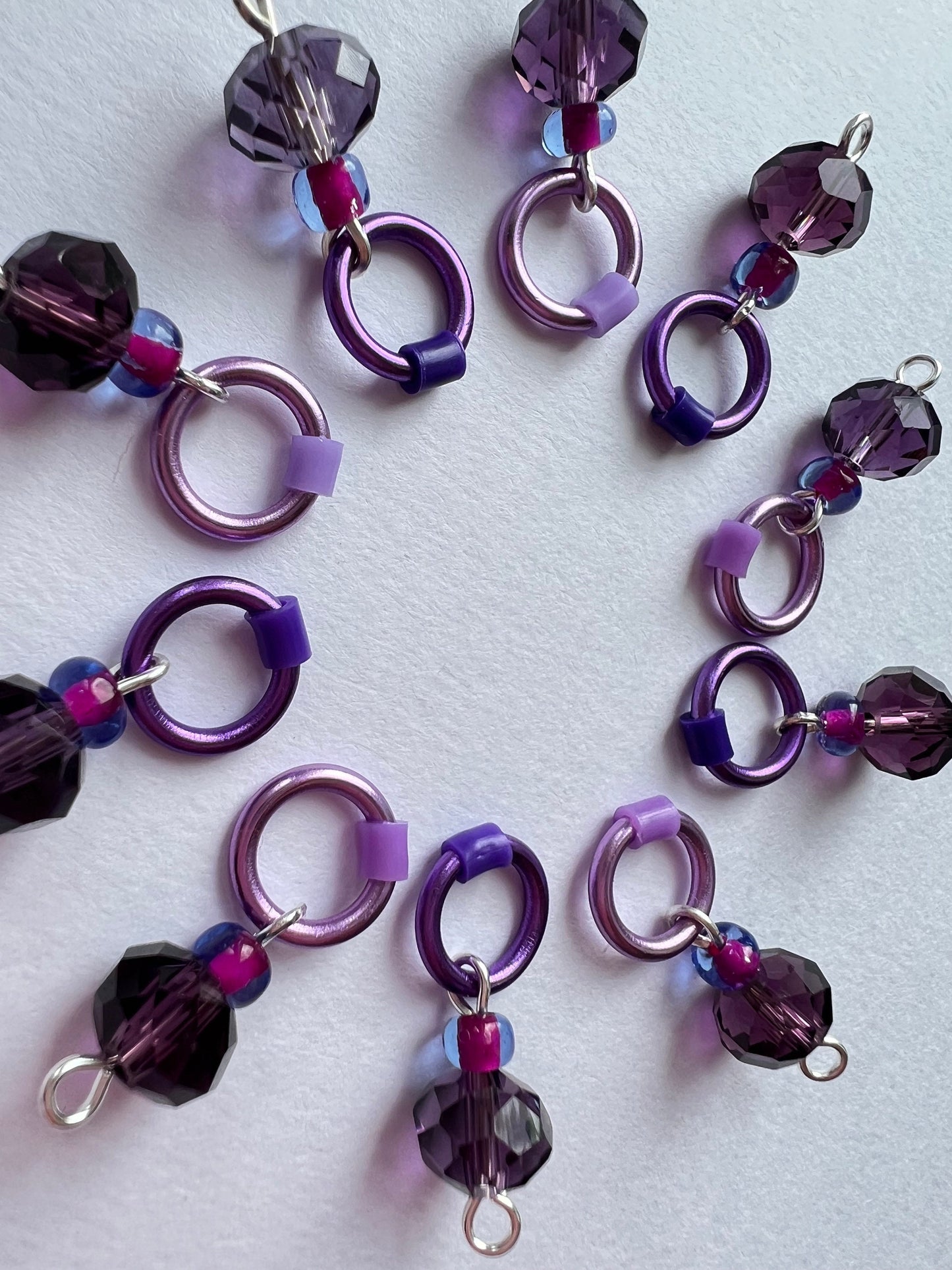 Purple Glass & Lilac Knitting Stitch Markers for Socks & Lace - Sugar Plum