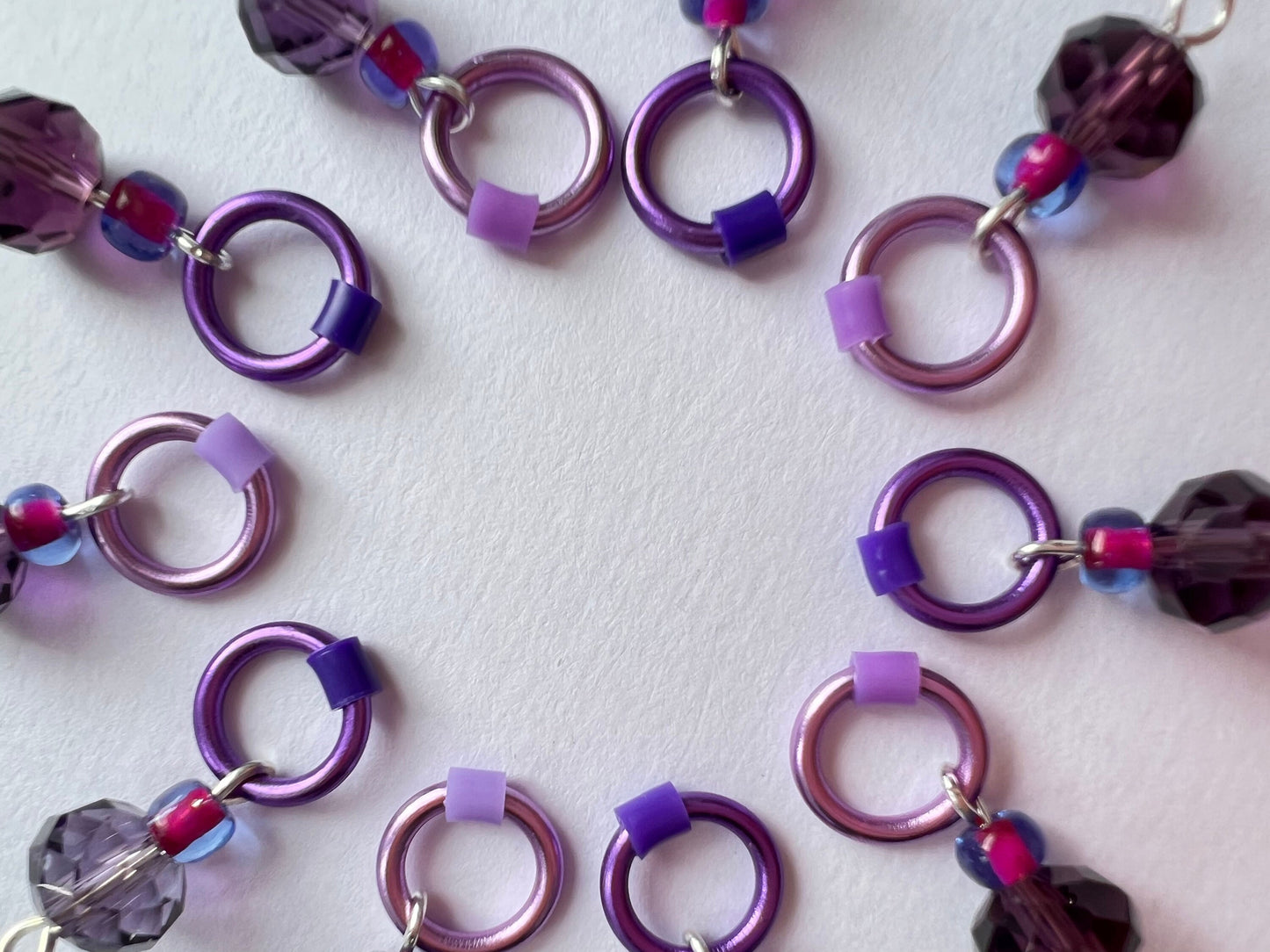 Purple Glass & Lilac Knitting Stitch Markers for Socks & Lace - Sugar Plum