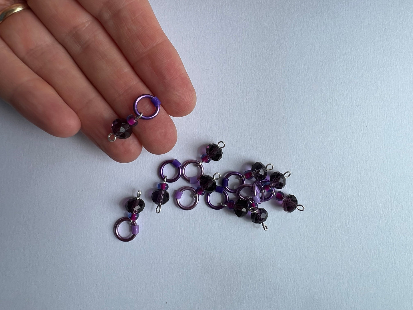 Purple Glass & Lilac Knitting Stitch Markers for Socks & Lace - Sugar Plum