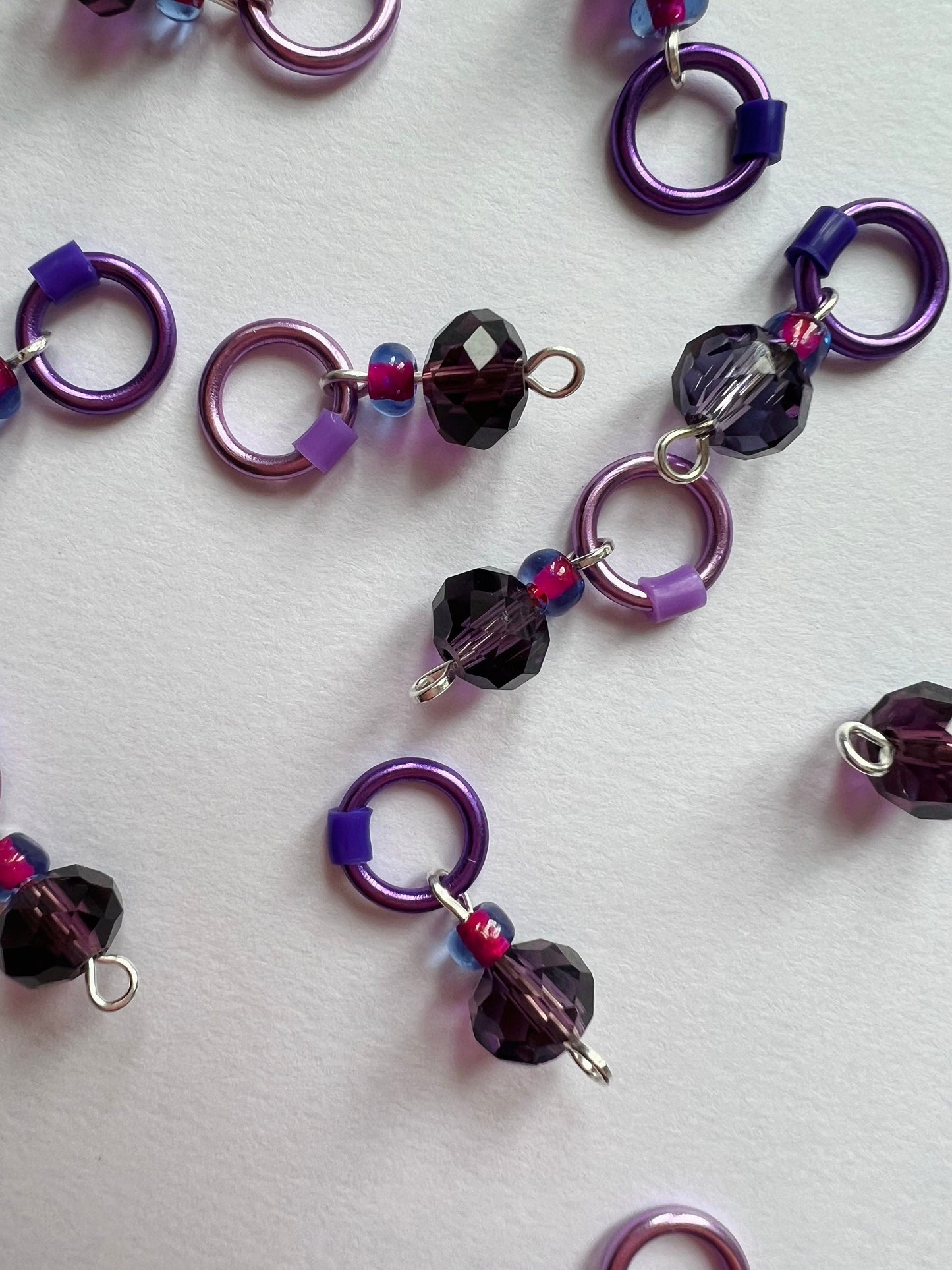 Purple Glass & Lilac Knitting Stitch Markers for Socks & Lace - Sugar Plum