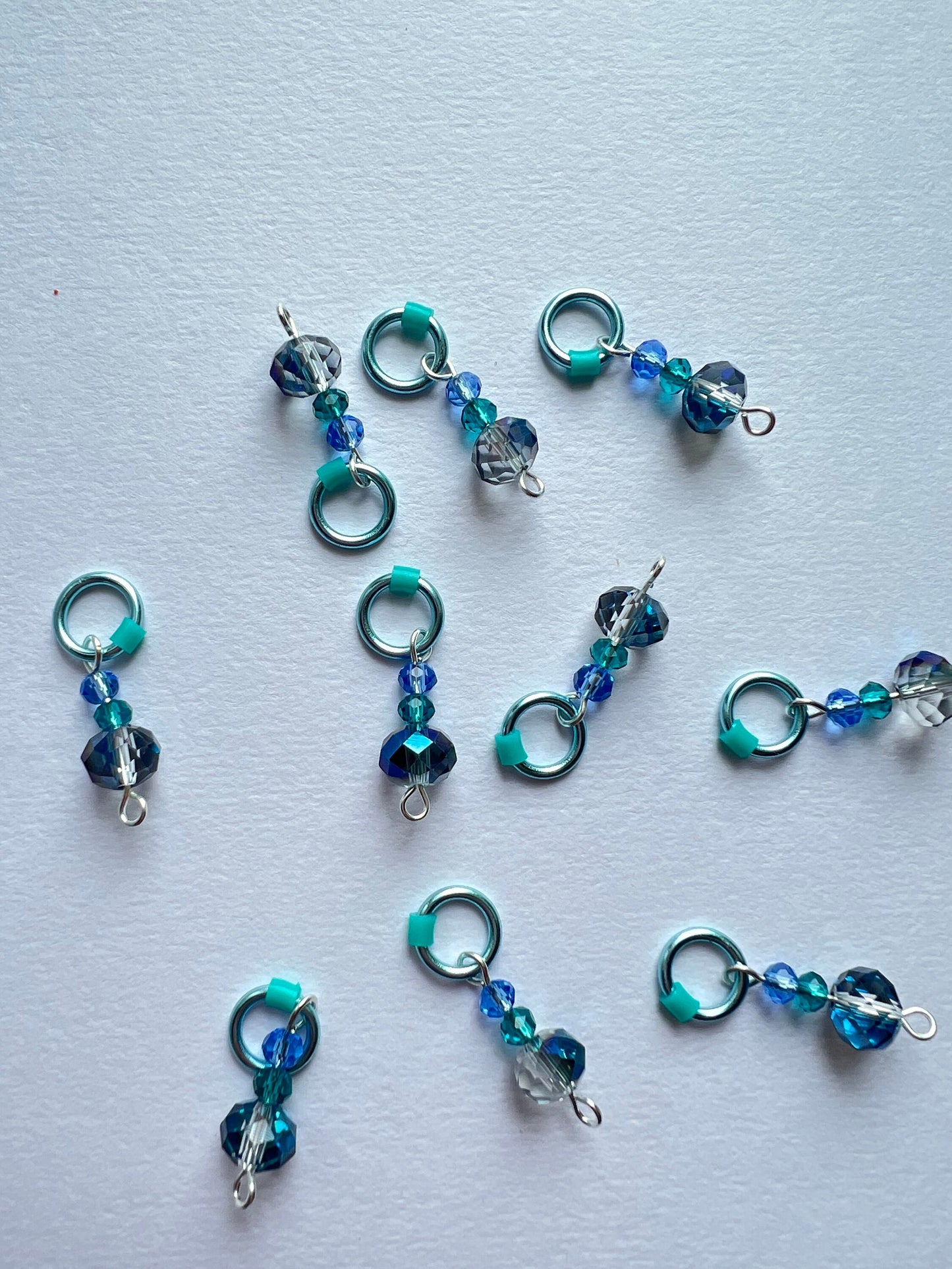 Blue crystal stitch markers for knitting - Victorian Blue